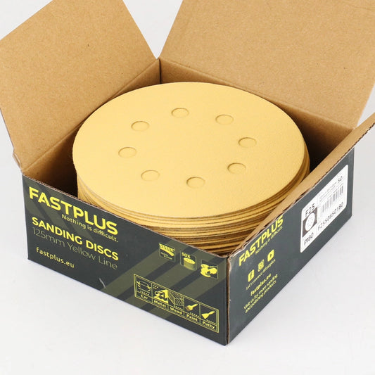 50 pack 5 inch sanding discs with 8 dust extraction holes for wood and metal finishing