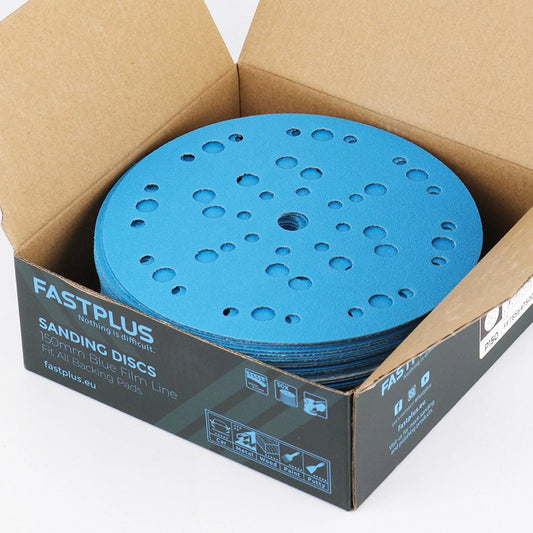 Blue 6 inch ceramic adaptive sanding discs for all orbital sanders