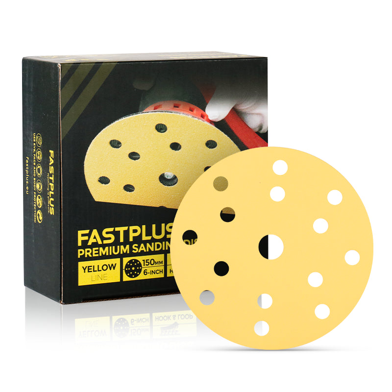 6 Inch Sanding Discs 15 Holes 40-800 Grit Yellow Line 50pcs