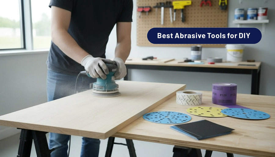 Person using orbital sander on wood with FastPlus sanding discs for home improvement - fastplus.us