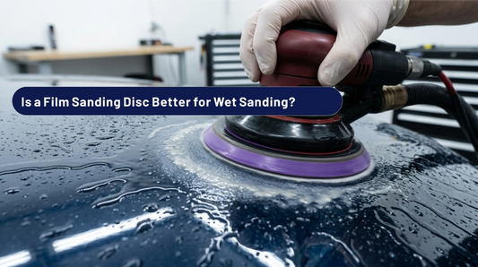Film sanding disc used for automotive wet sanding on clear coat