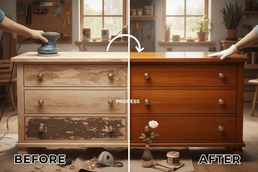 Sanding disc buying guide for wood and furniture finishing – before and after refinishing results by FastPlus