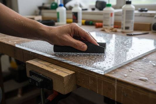 Hand wet sanding clear acrylic plexiglass sheet to remove scratches - FastPlus Abrasives USA