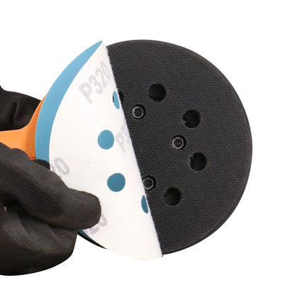 5 inch blue hook and loop sanding discs with 8 dust extraction holes for wood and metal finishing
